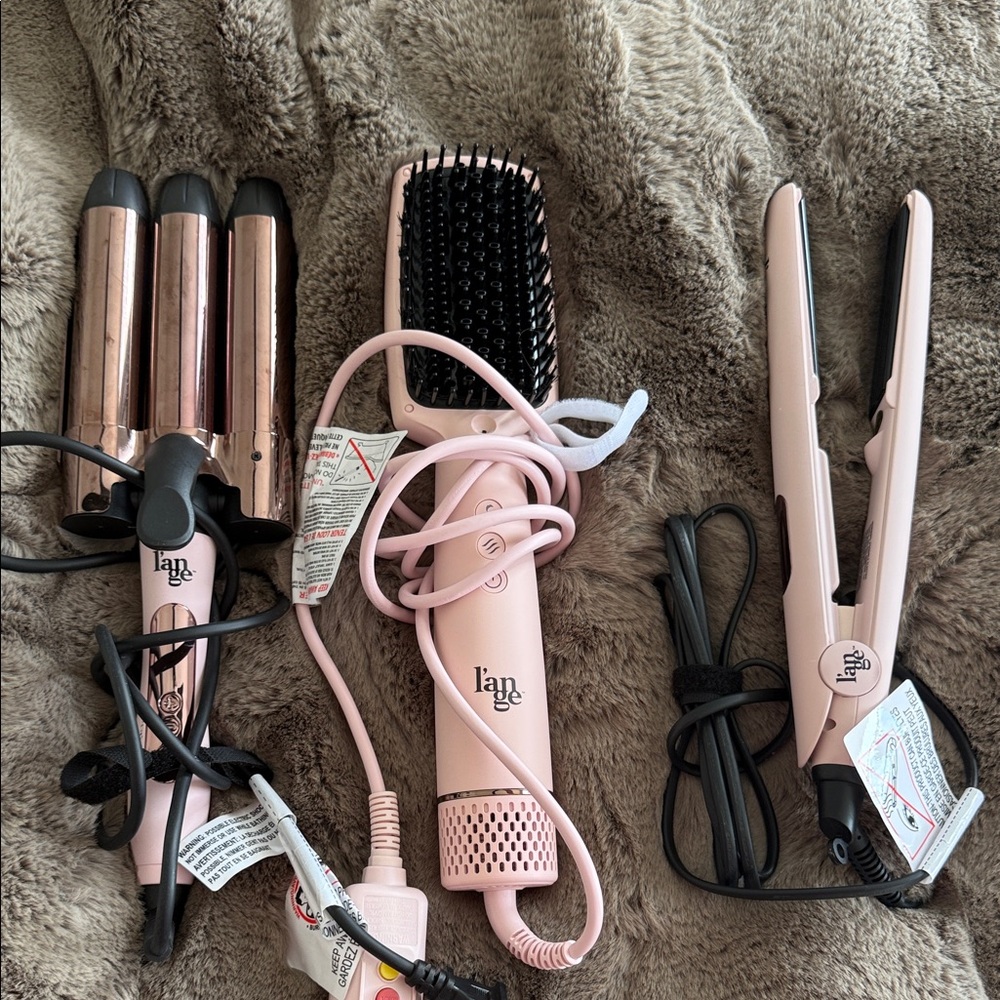 Lange Pink 3-in-1 Styling Set: Curling Iron, Hot Brush & Flat Iron
